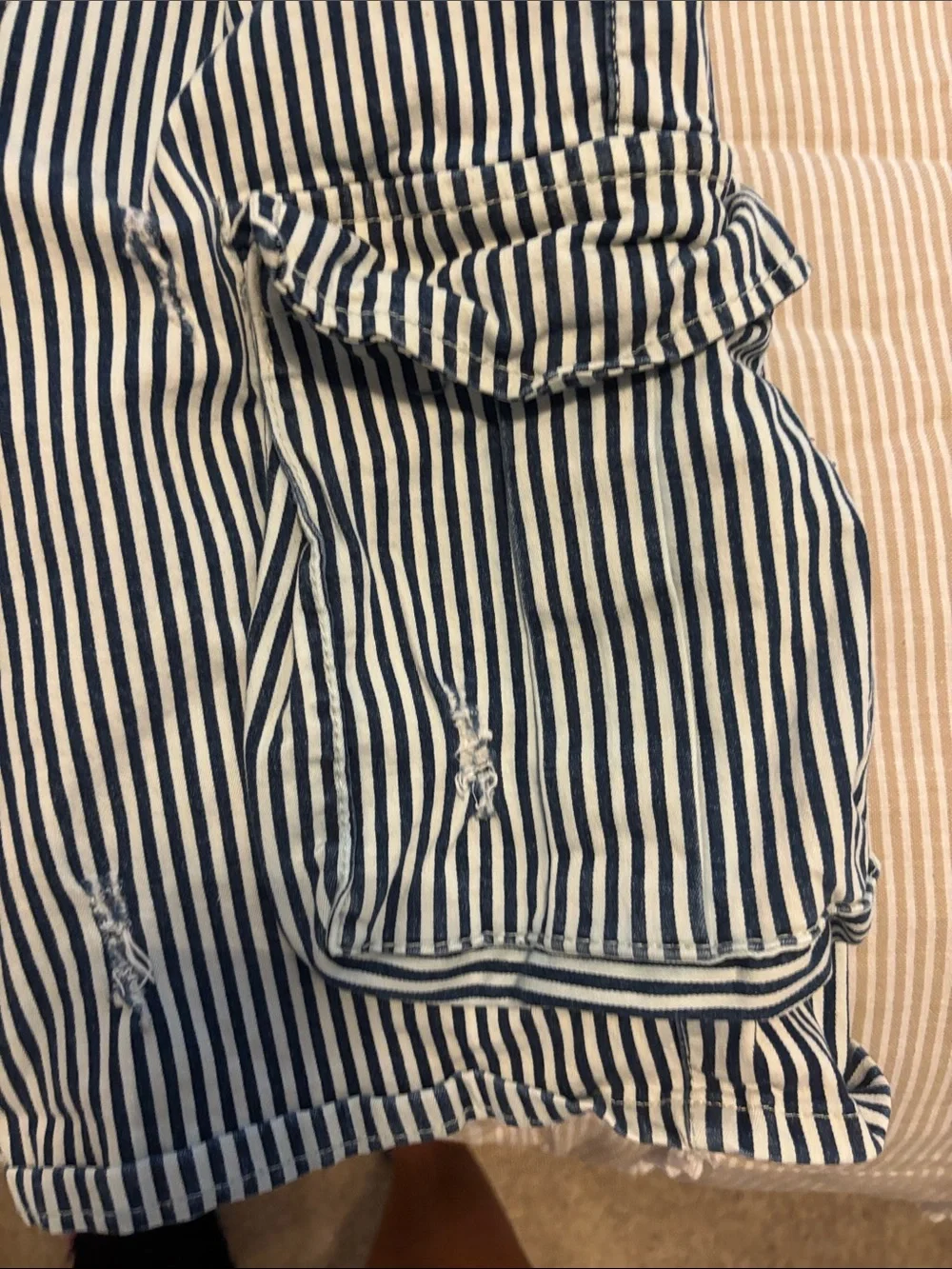 Striped Navy & White Cargo Shorts - Men's Casual Utility Style